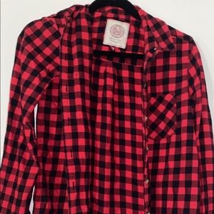 SO red and black buffalo check button up